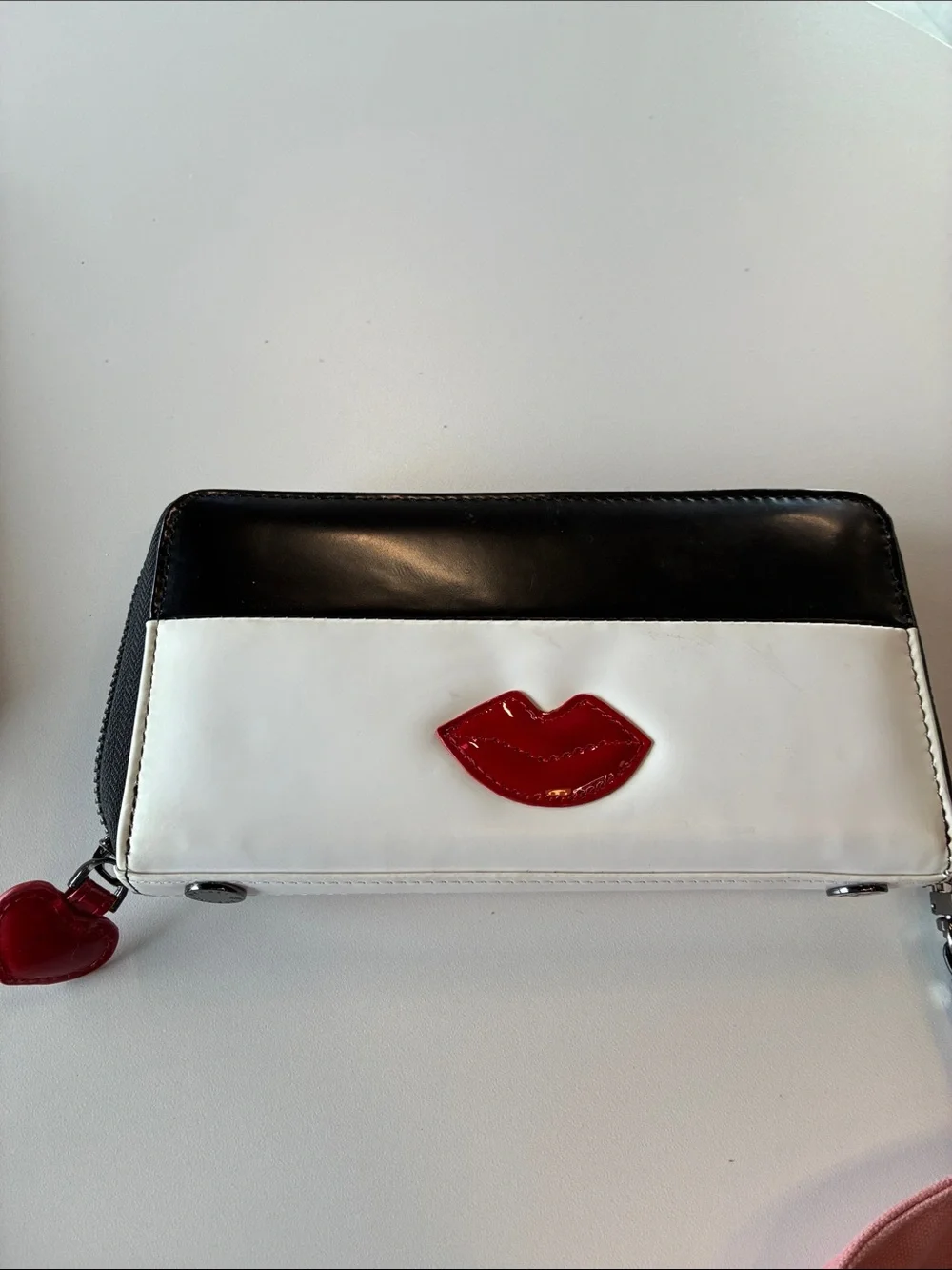 Alice + Olivia Black and White Sunglasses Applique Zip Wallet